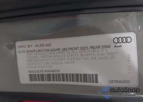 2019 Audi S5 3.0T Premium from USA, damaged, VIN WAUC4CF51KA048039